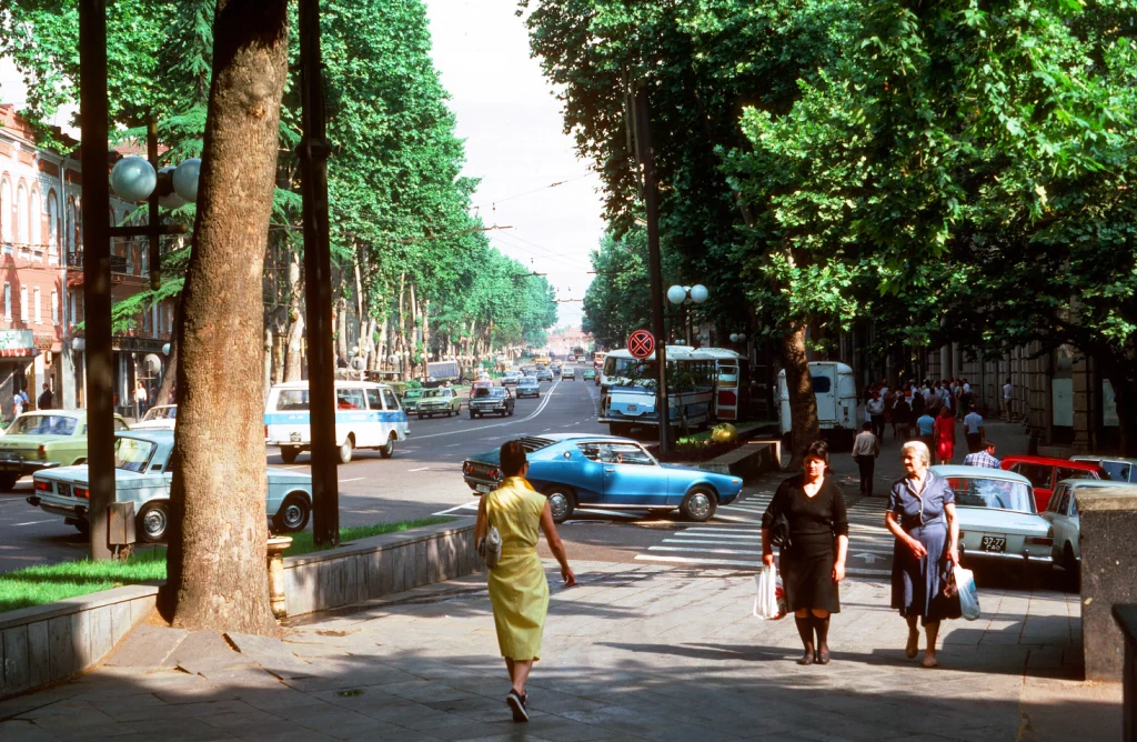 Rustaveli Avenue, a main street in Tbilisi, Georgia's capital.