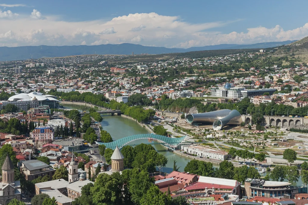 Tbilisi skyline with the Bridge of Peace, a city popular among Chinese visitors.