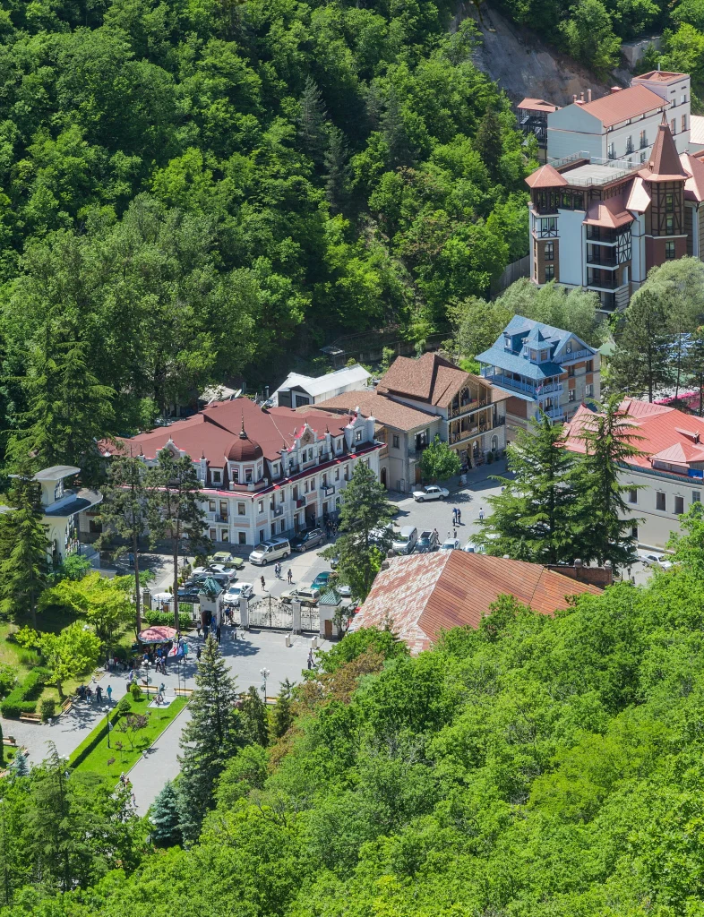 The spa town of Borjomi, a common starting point for road and gravel cycling routes in Samtskhe-Javakheti.