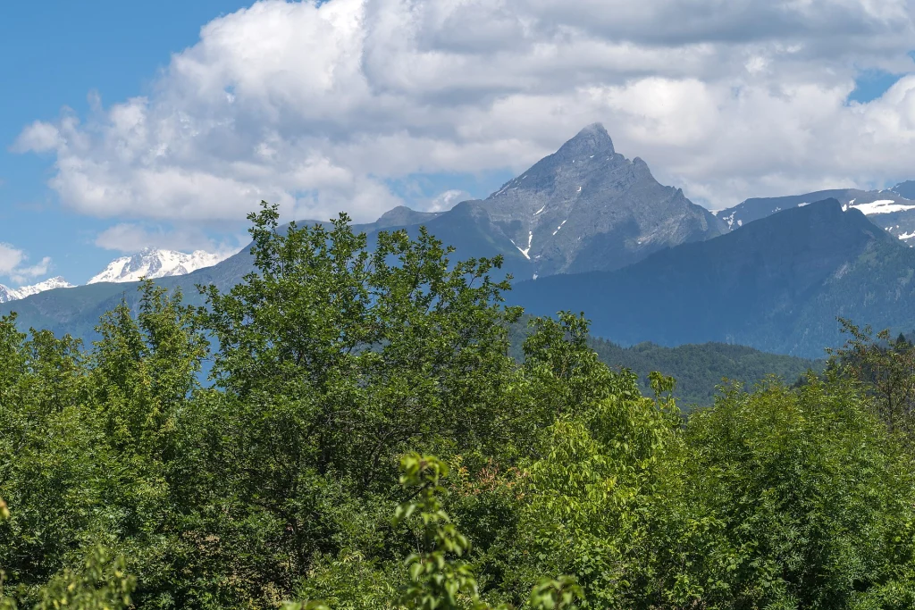 Mountain view along the road between Oni and Lachta in the affected Racha region.