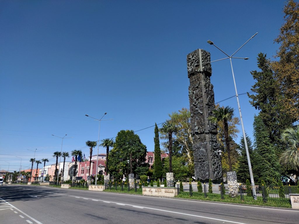 Abasha's main street and Soviet-era monument, the civic heart of the festival town.