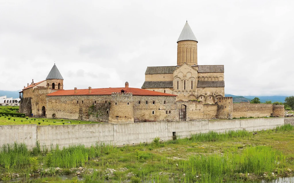 Alaverdi Monastery complex with its fortified walls and bell tower outside Telavi.