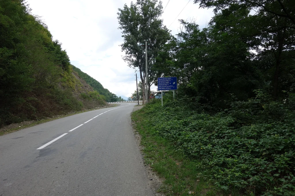 The Ambrolauri–Oni road near Shardometi, a key route through Racha, Georgia.