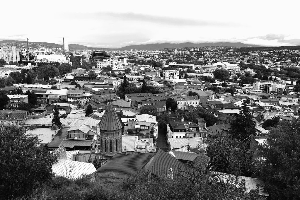 Panoramic view over the rooftops and churches of Old Tbilisi, Georgia.
