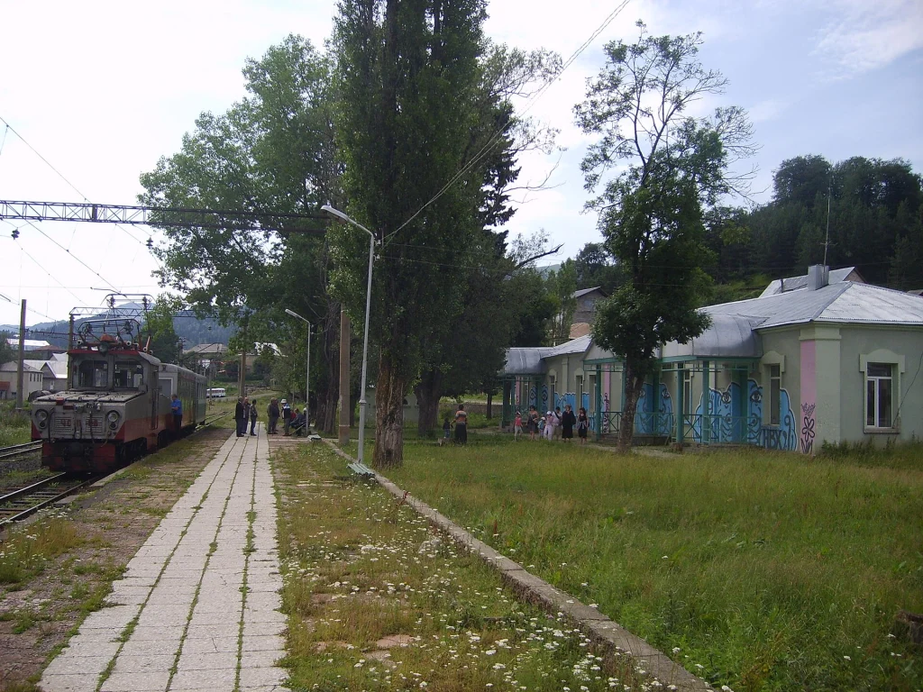 A narrow-gauge train station links the mountain town of Bakuriani to the wider rail network.