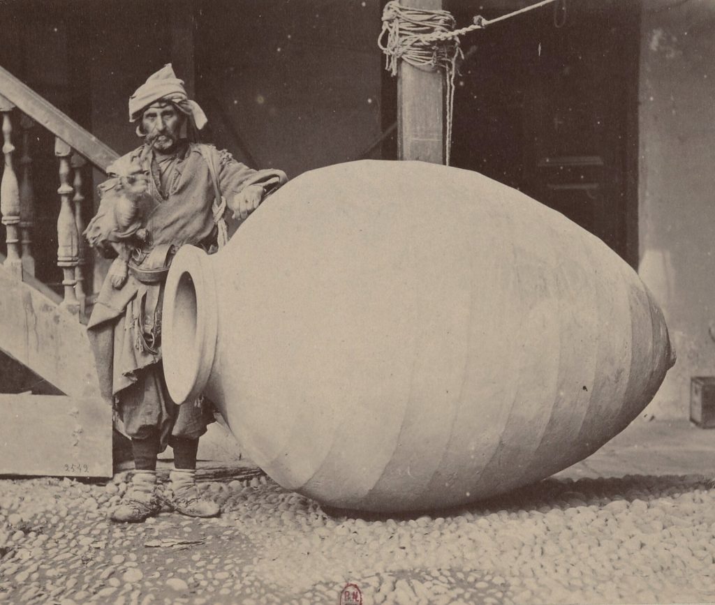 A traditional Kakhetian wine jar used for storing and aging wine.