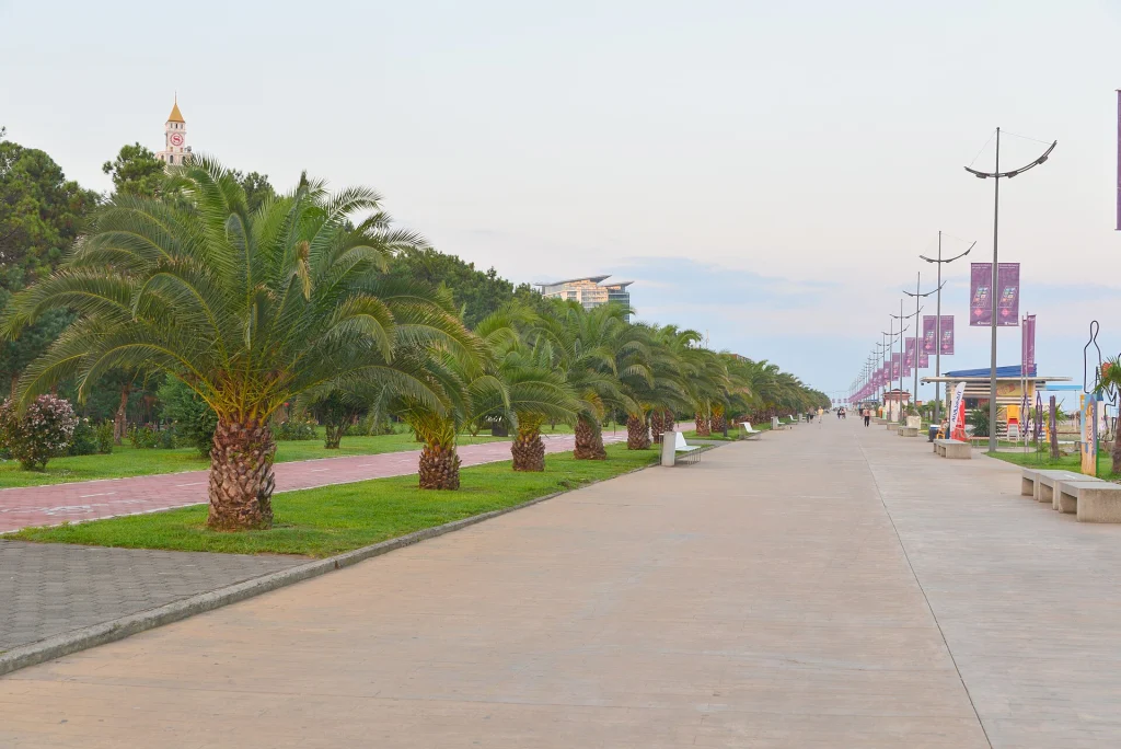 Palm-lined seaside boulevard in Batumi, a popular Georgian coastal destination.
