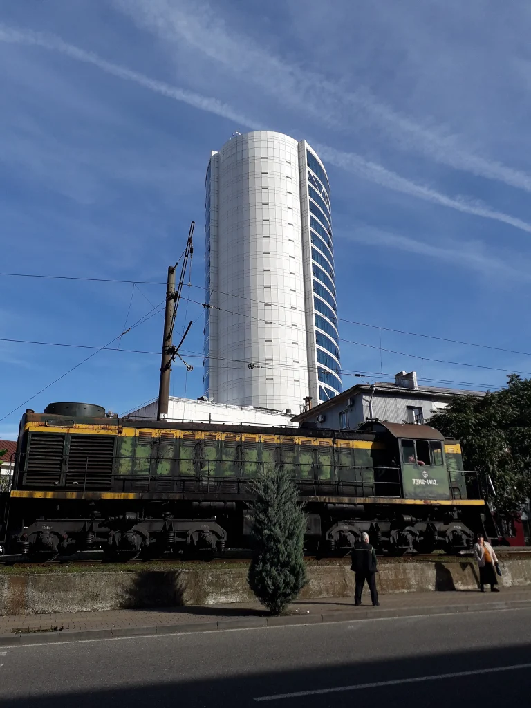 Batumi cityscape with modern tower and railway, a popular Black Sea destination.