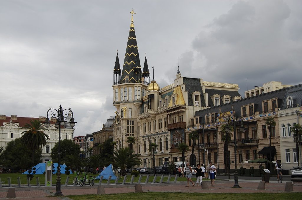 Europe Square with its iconic tower, the gathering point for Batumoba celebrations.