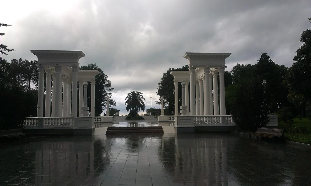 Seaside Park colonnade in Batumi, a coastal town visited by foreign tourists.