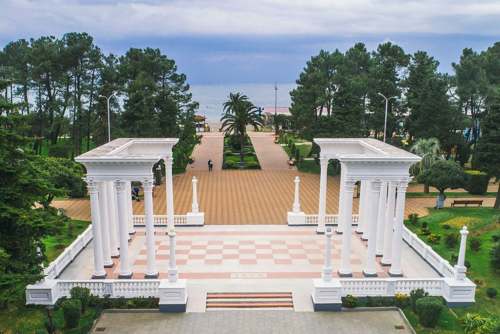 The colonnade along Batumi Boulevard, the park setting where beekeepers set up their stalls.