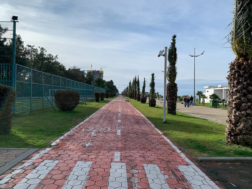 Batumi Boulevard's running and cycling path along the Black Sea coast.