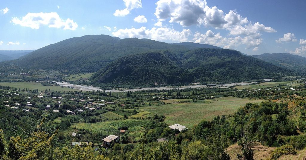 The Rioni valley near Ambrolauri, heart of Racha's Khvanchkara winemaking region.