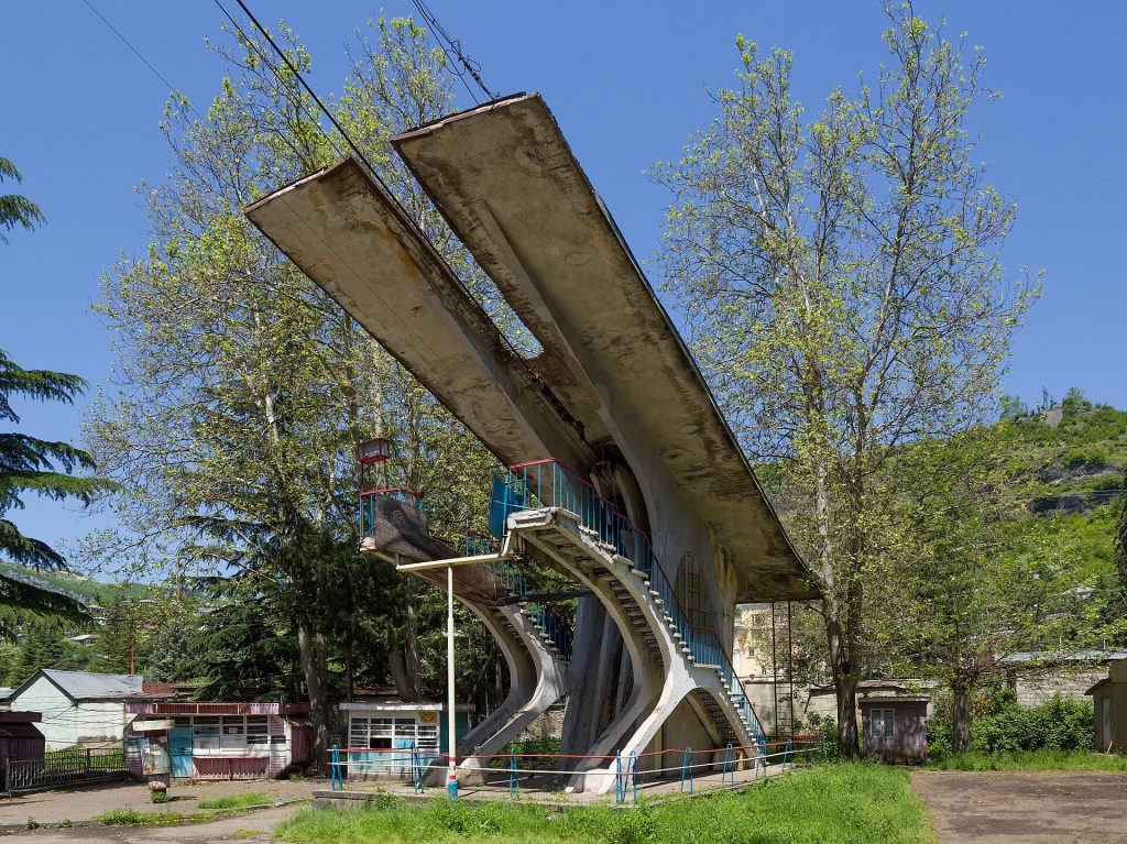 One of Chiatura's distinctive Soviet-era cable car stations, symbol of the mining town.