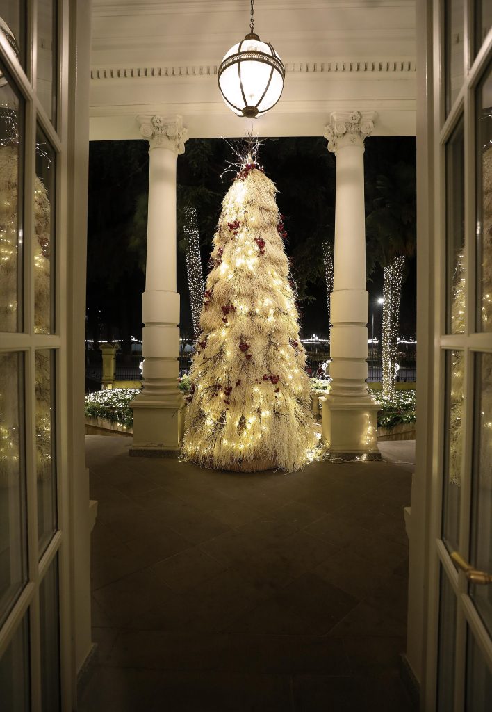 A chichilaki tree lit up at Orbeliani Palace, a festive symbol of Georgian New Year celebrations.