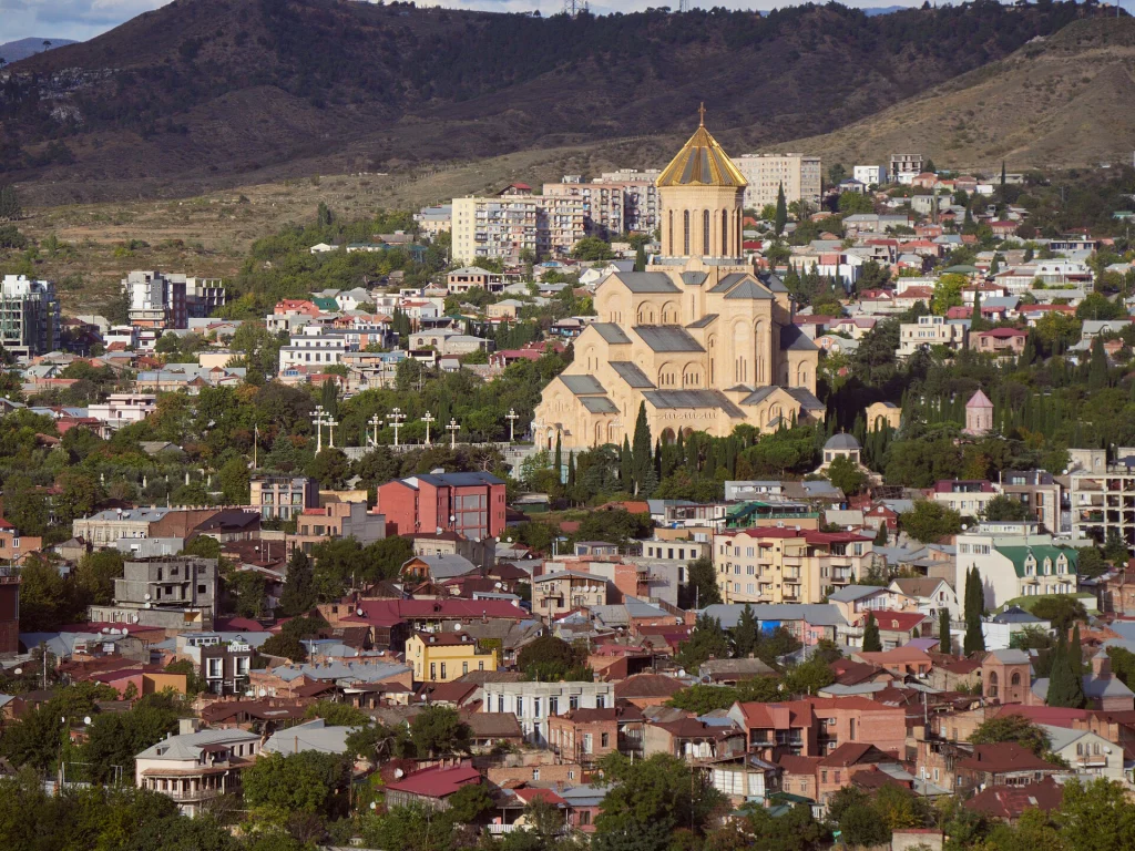 Tbilisi cityscape with Holy Trinity Cathedral, the capital that receives most arrivals.