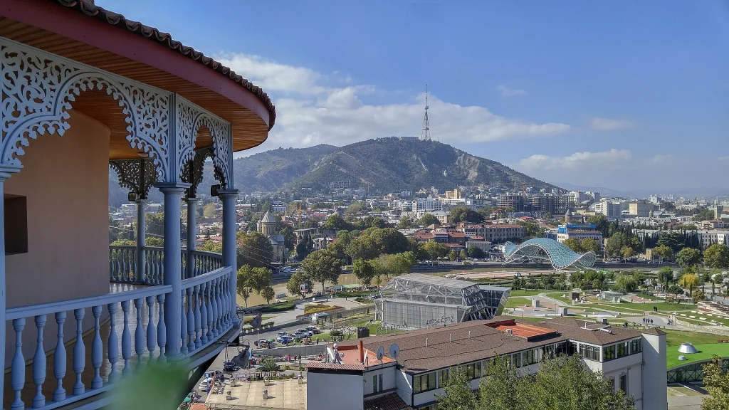 Panoramic view over Tbilisi's old town and Kura River, the capital Andorran travellers will land in.