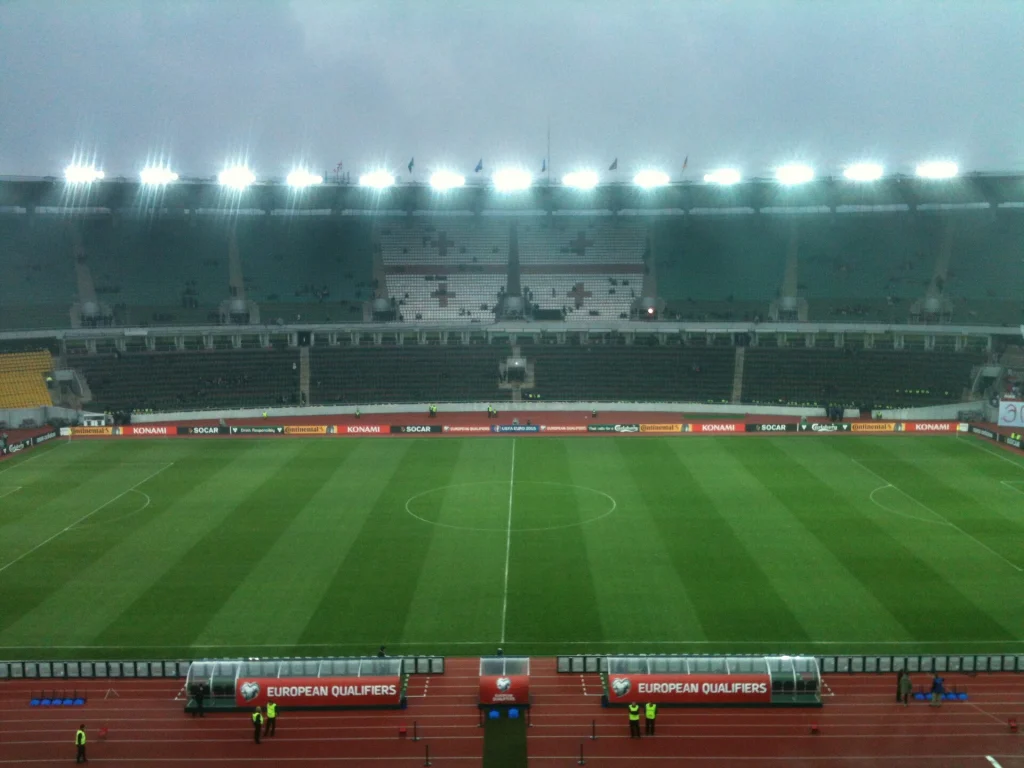 Fans and players gather at Dinamo Arena ahead of a Georgia national football team fixture.