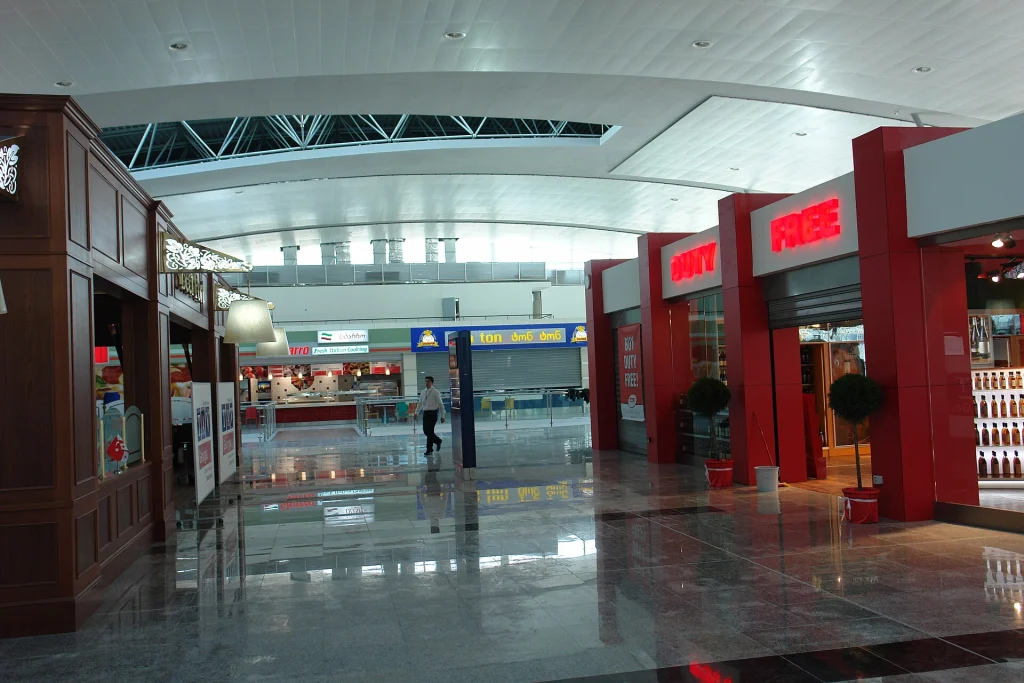 The Duty Free zone at Tbilisi International Airport, where travellers buy wine and chacha to take home.
