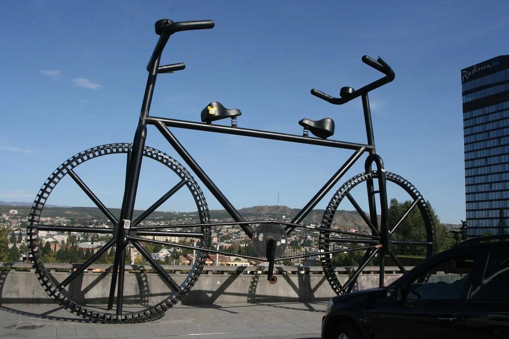 The giant bicycle monument at First Republic Square, the hotel's location in Tbilisi.