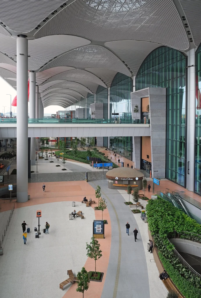 Terminal entrance of Istanbul Airport, the usual transit point for flights to Georgia.
