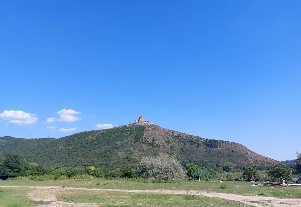 Jvari Monastery perched on its hilltop above the Mtkvari and Aragvi rivers near Tbilisi.
