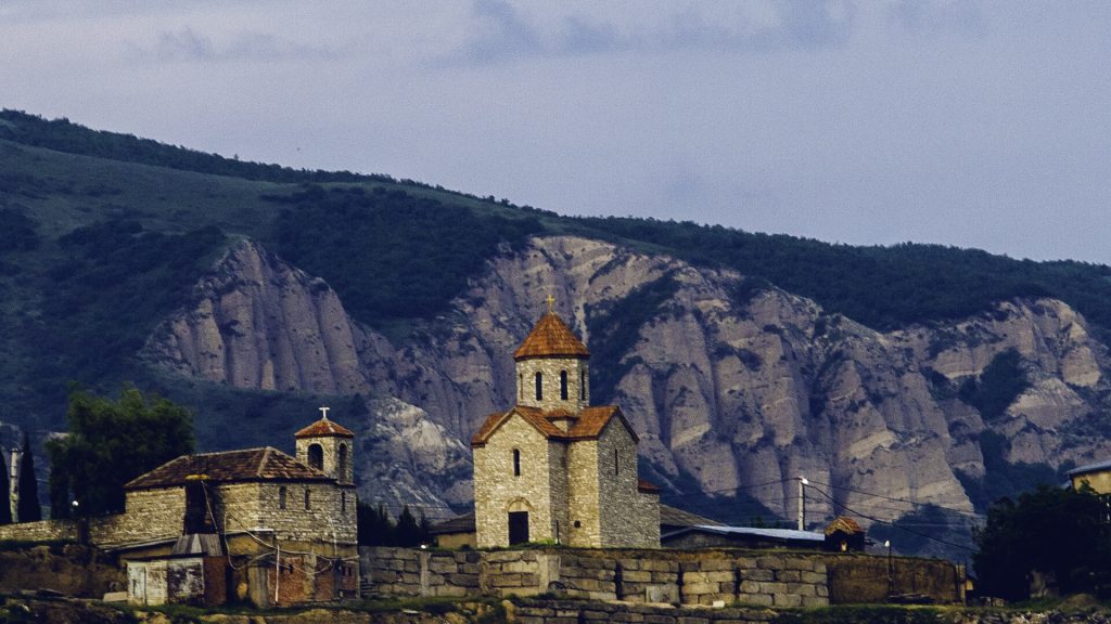 St. George's church overlooking Kaspi, a local landmark tied to the town's festival.