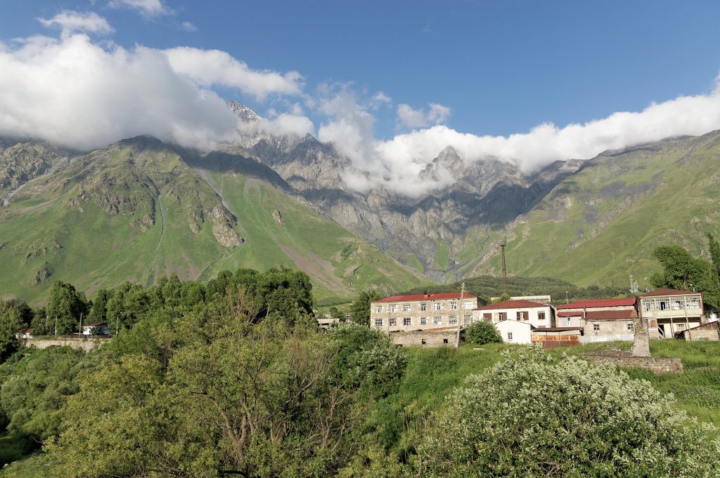The Kuro mountain range above Stepantsminda, backdrop to the Kazbegoba celebrations.