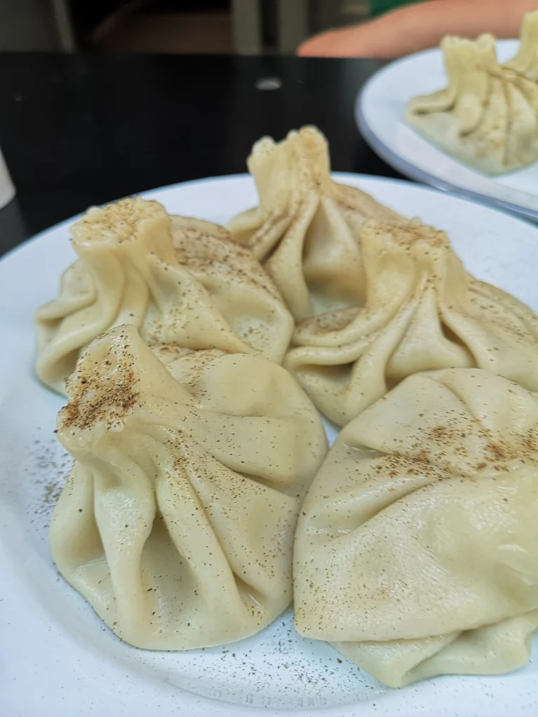 Khinkali dumplings, a Georgian dish travellers can easily order without pork or alcohol.