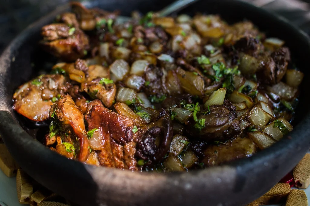 Liver and onions, a traditional dish served in the Republic of Georgia.