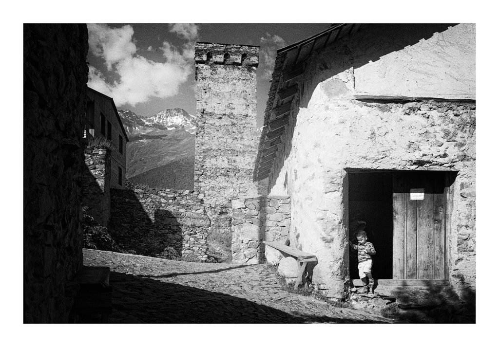 View of Mestia, Svaneti, the mountain town hosting the Freeride World Tour stop at Tetnuldi.