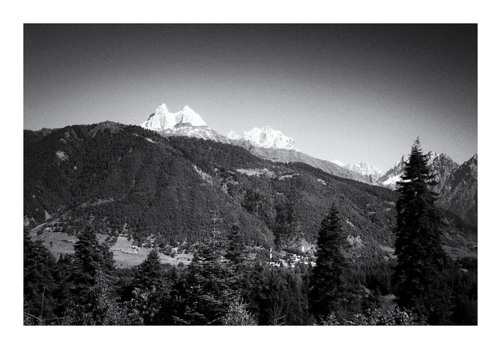 The twin peaks of Mount Ushba, known as the Matterhorn of the Caucasus.