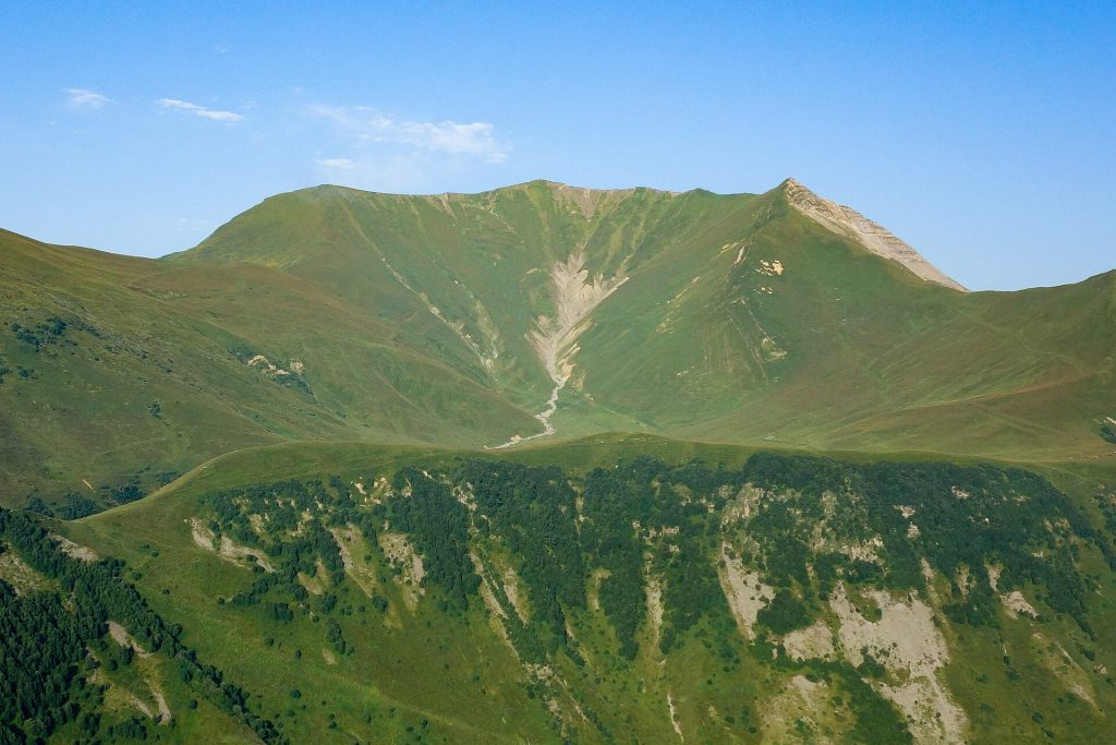 View of Mount Meketi from Gudauri, showcasing the alpine terrain surrounding the ski resort.