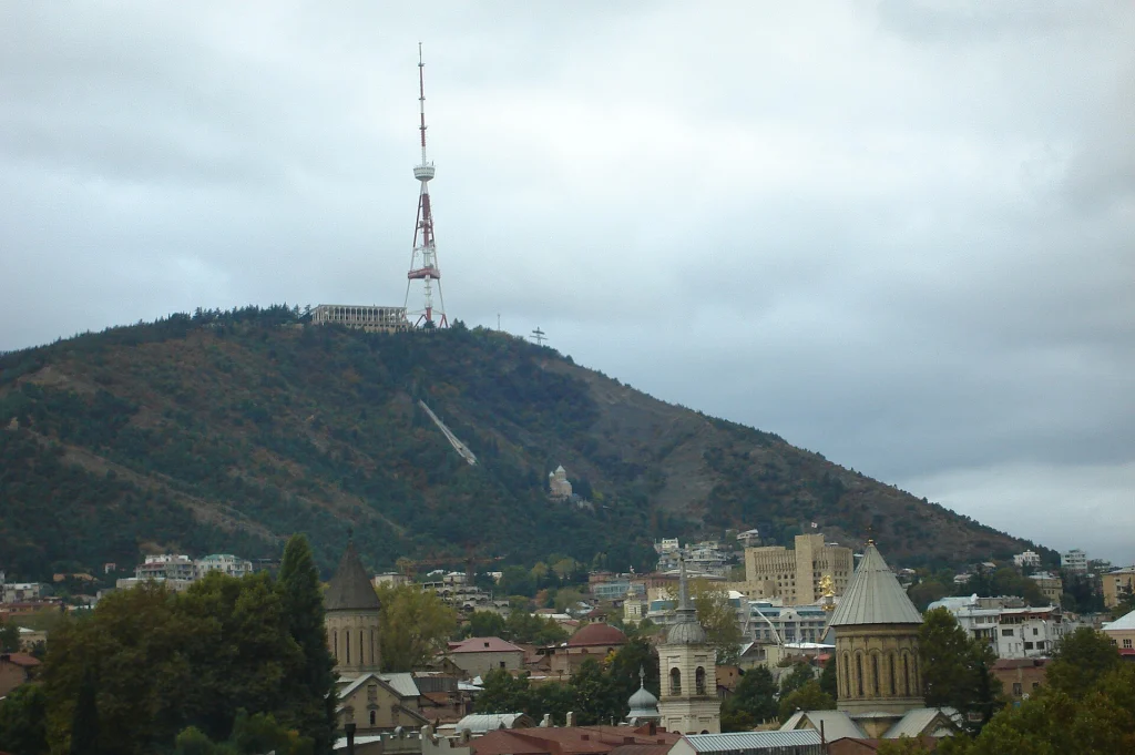 Mount Mtatsminda with its TV tower overlooks Tbilisi, a popular viewpoint for visitors.