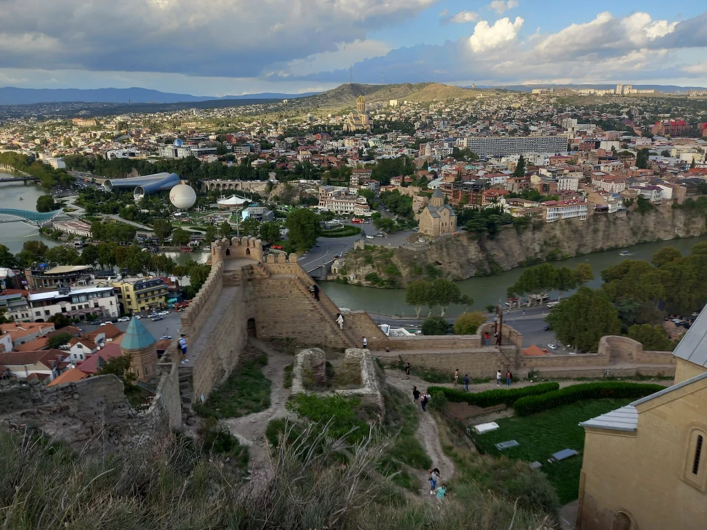 View from Narikala Fortress over Tbilisi's skyline and the Mtkvari River.