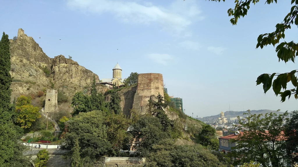 The Narikala fortress walls and skyline give a classic view of Tbilisi, Georgia's capital.