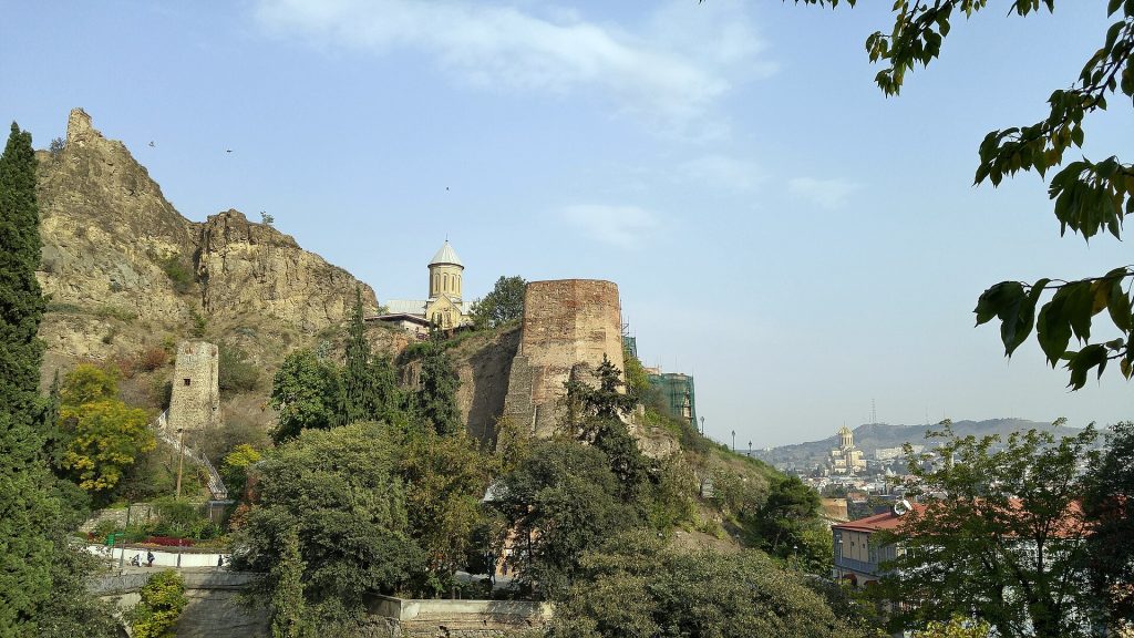 View of Tbilisi's Narikala fortress from the National Botanical Garden, host site of the Chocolate Festival.