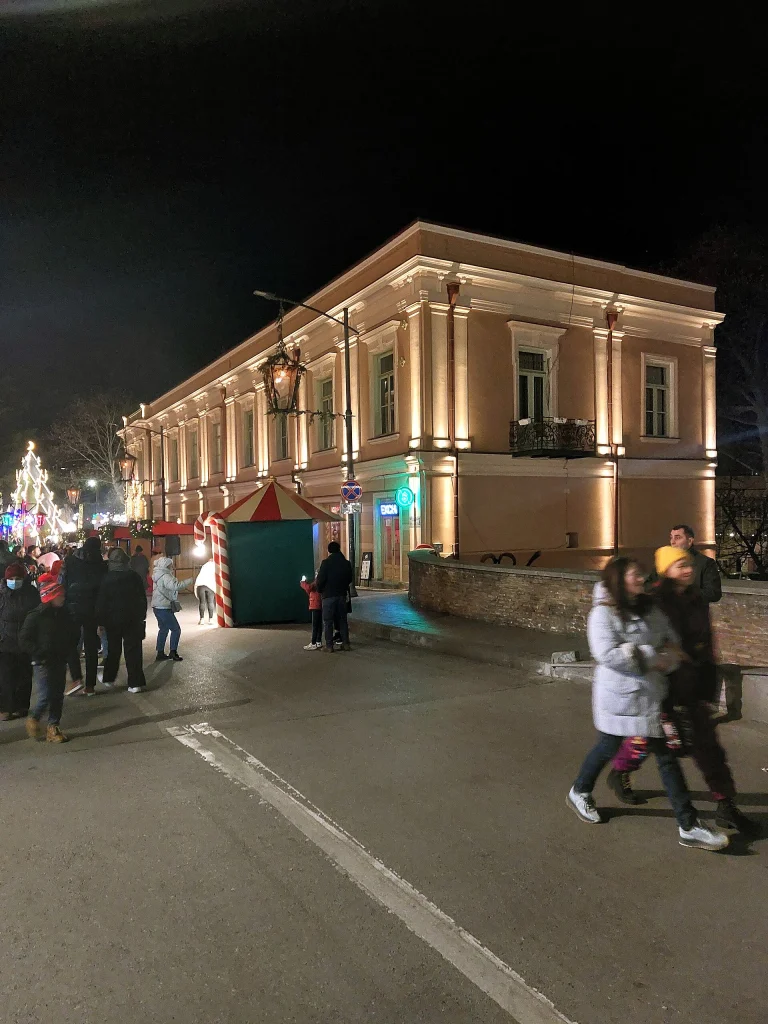 New Year 2023 lights and decorations at Mshrali Bridge in Tbilisi, Georgia.