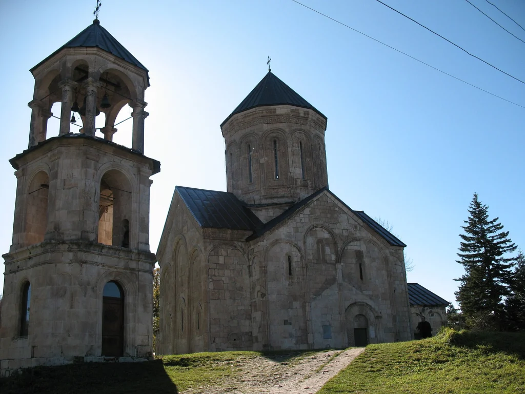Nikortsminda Cathedral and its bell tower, the finest medieval church of Racha.