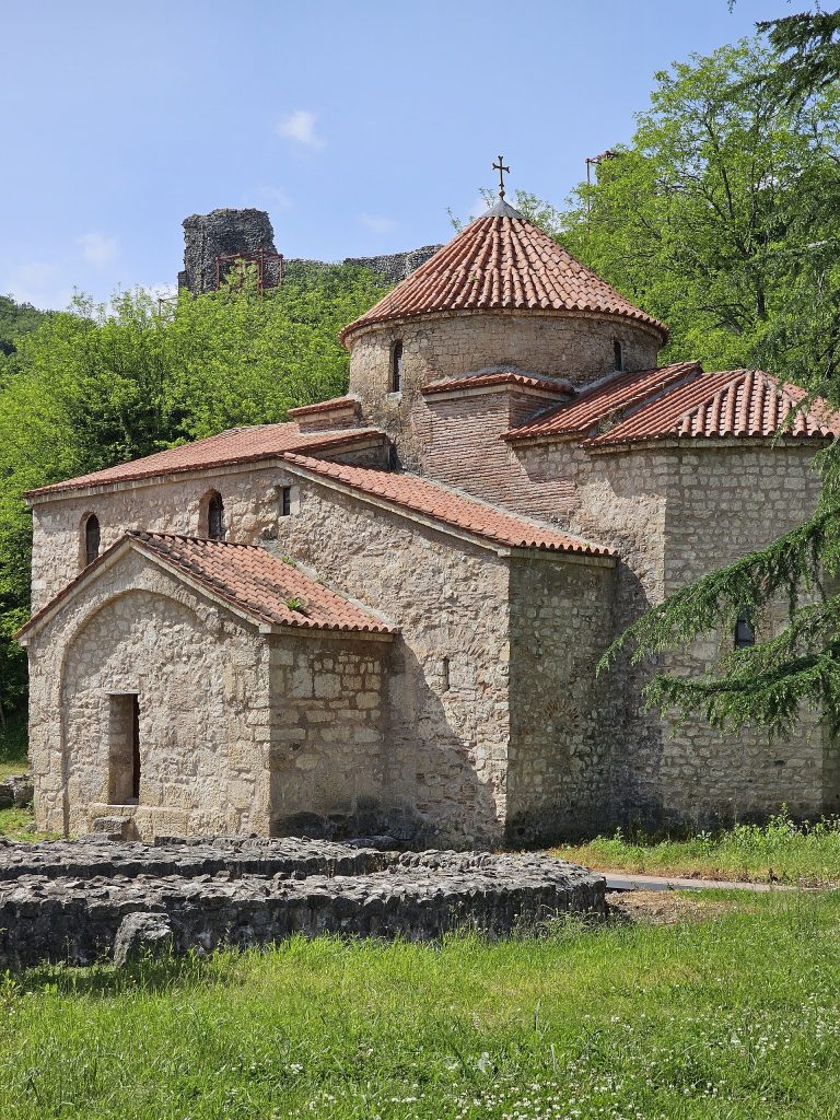 The medieval church within Nokalakevi fortress, backdrop to the festival grounds.