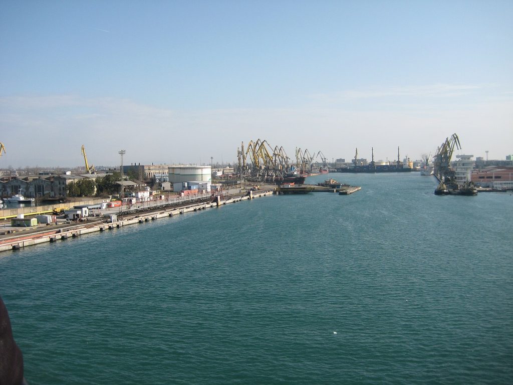 Cranes and cargo ships line Poti's harbor, the heart of the port city.