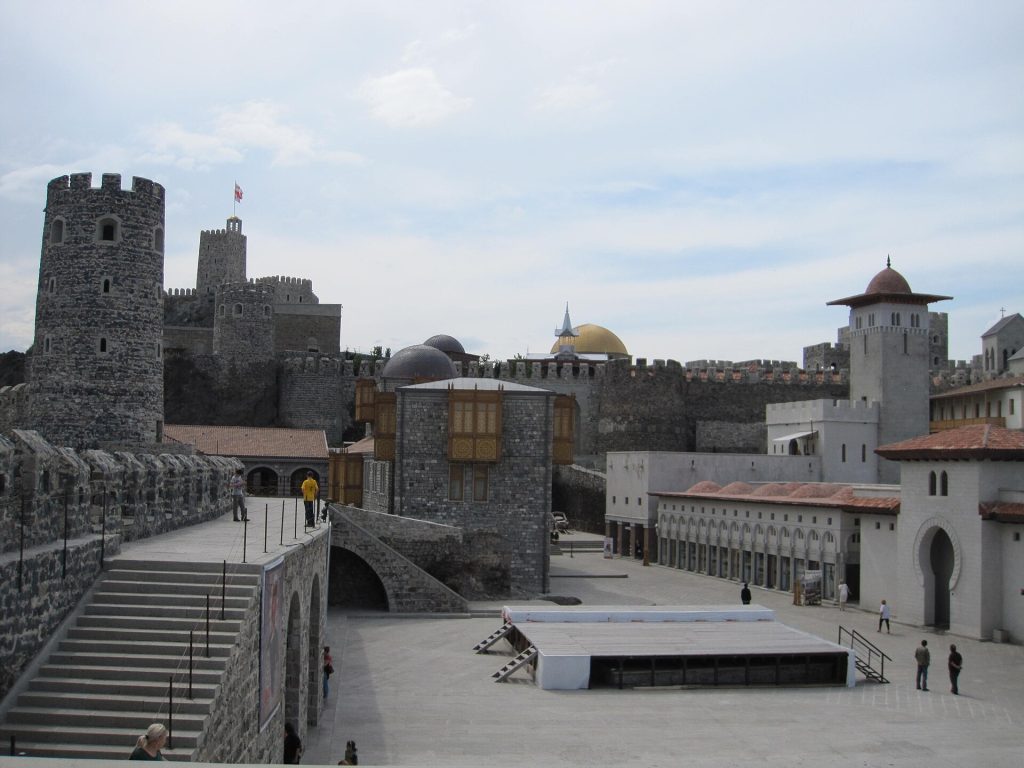 The courtyard and square of Rabati Fortress where regional festival stalls are set up.