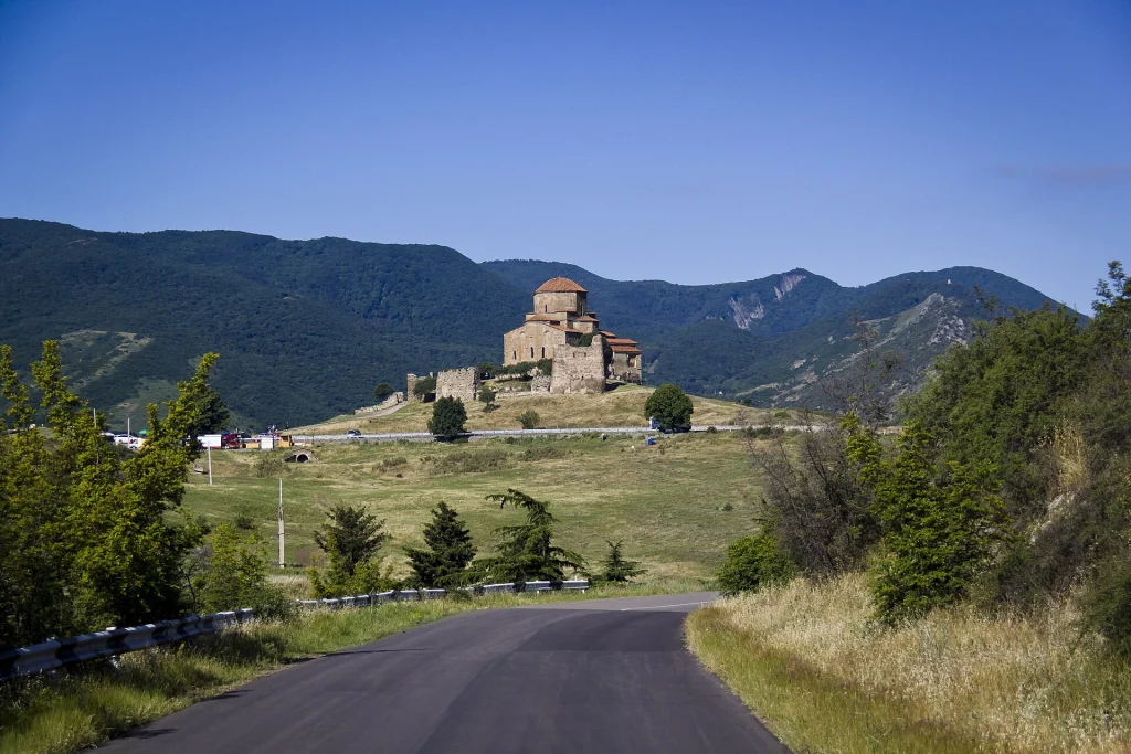 Jvari Monastery near Mtskheta, a short day trip from Tbilisi popular with travellers.