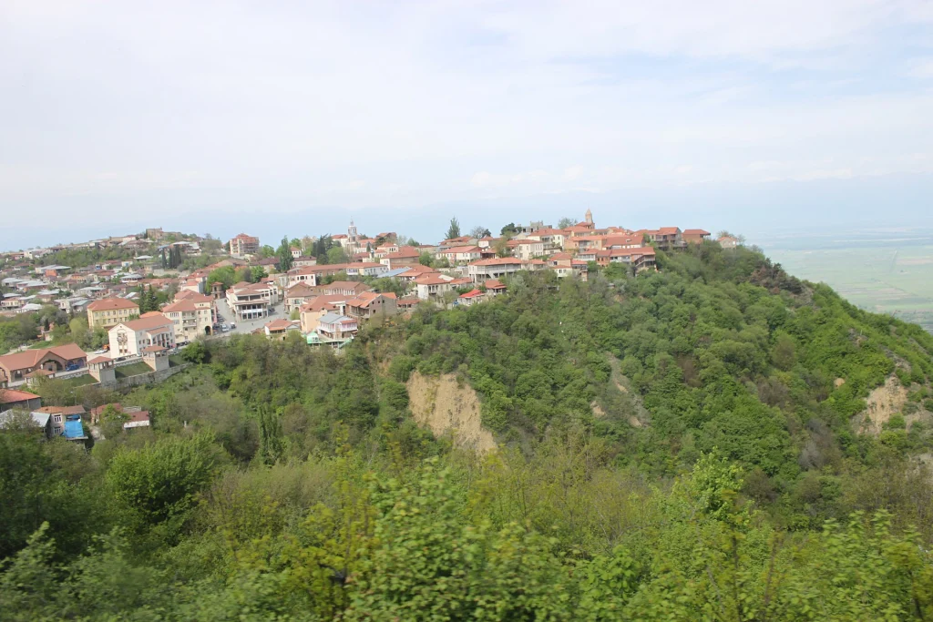 General view of the hilltop town of Sighnaghi in Kakheti wine country.