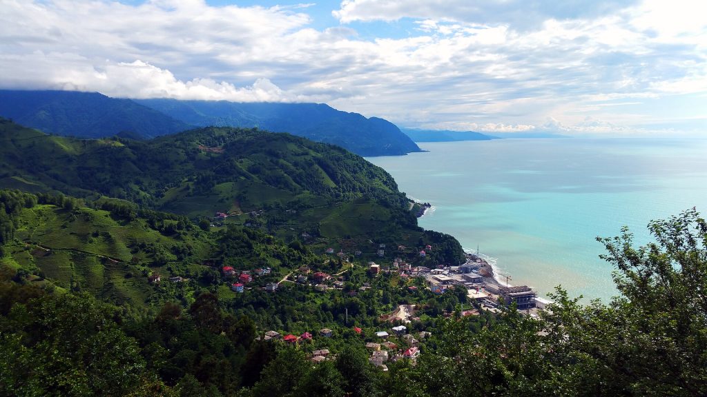 Panoramic view of Sarpi village on the Black Sea coast, host of the Kolkhoba festival.