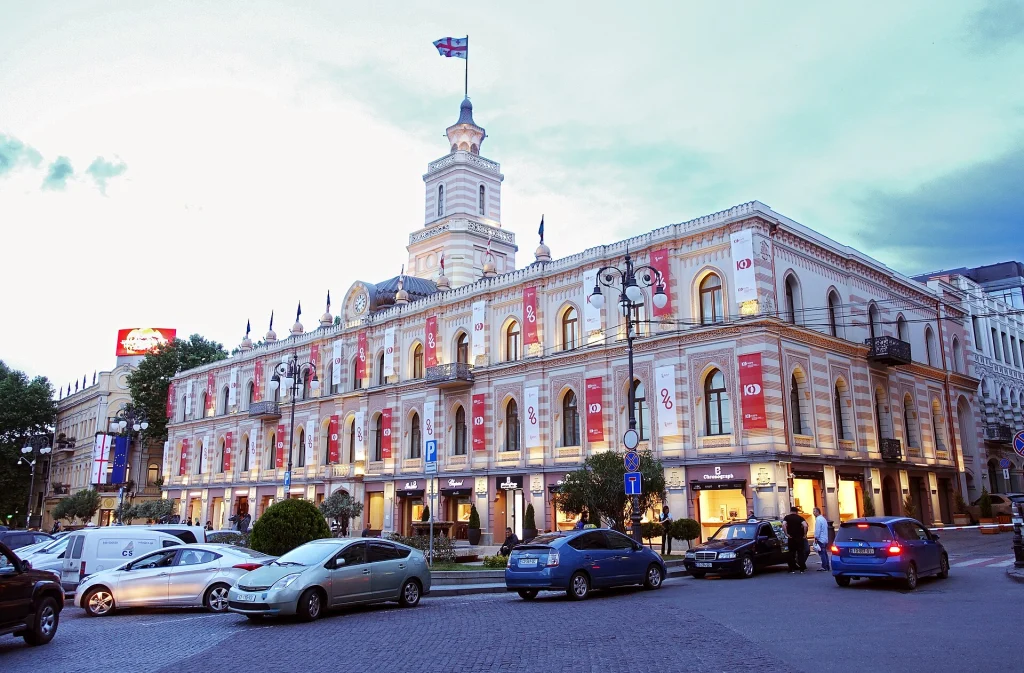 Tbilisi City Hall, a landmark in the Georgian capital where visitors will need 220V Type C/F adapters.