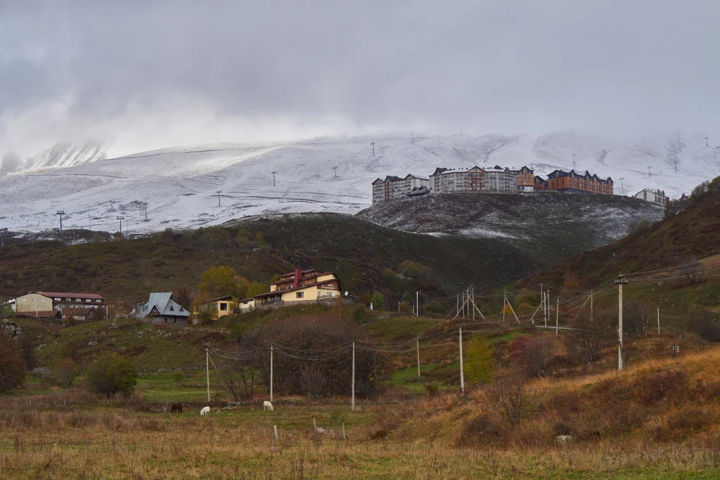 Gudauri ski resort complex on a mountain ridge, a popular Georgian destination.