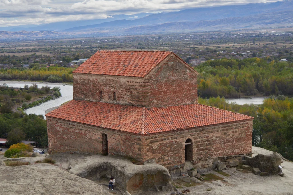 The brick basilica overlooking the Mtkvari river valley from the Uplistsikhe promontory.