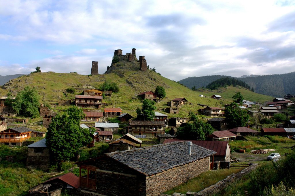 Upper Omalo, the highland village in Tusheti that hosts the Tushetoba shepherds' festival.