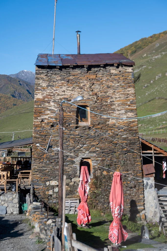 A traditional Svan defensive tower in Ushguli, Upper Svaneti, inscribed on the UNESCO list.